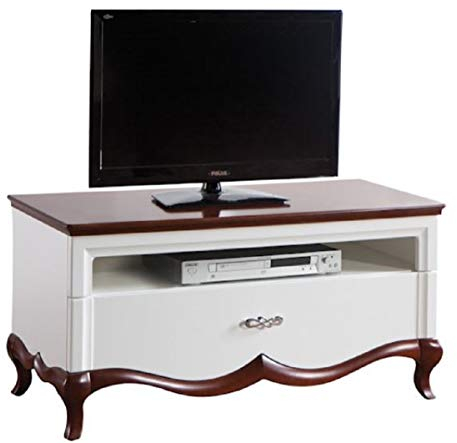 Casa Padrino Armadio Televisione Art Deco di Lusso con Cassetto Bianco/Marrone Scuro 114 x 46,5 x H. 55,7 cm - Mobile TV - Mobili Soggiorno
