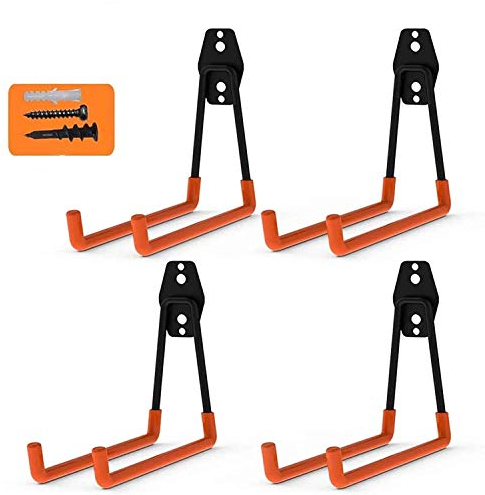 Reehi Ganchos Garaje Resistentes,U Tipo Ganchos Almacenamiento Garaje, Colgador Bicicleta Pared, 4 Piezas Antideslizante Dobles Ganchos Pared para Organizar Jardín Colgar,Herramientas Eléctricas