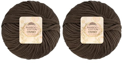 JubileeYarn Bamboo Cotton Chunky Yarn - 100g/Ball - Dark Brown - 2 Balls