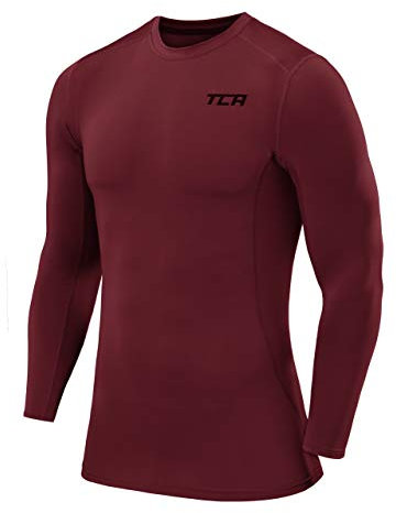 TCA Men Long Sleeve Compression Shirt, Athletic Workout Sports Undershirt Base Layer Top - Cabernet, XXL