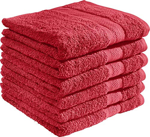 REDBEST Handtuchset, Frottierset 6er-Pack Chicago rot Größe 50x80 cm - saugstark, strapazierfähig, ideal für Reisen, Sport (weitere Farben)