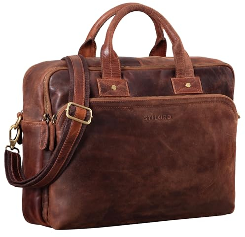 STILORD große Ledertasche braun - XL Aktentasche für Herren - Business-Tasche mit 15.6 Zoll Laptopfach - Vintage Umhängetasche 'Hector'