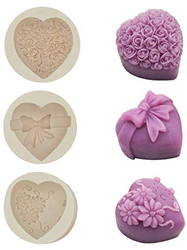 Keleily stampi Silicone Dolci,3Pezzi Stampi per Sapone in Silicone Mousse di Rose Stampo per Sapone per cioccolatini a Cuore con 3D per Matrimonio Compleanno Natale Fai da Te