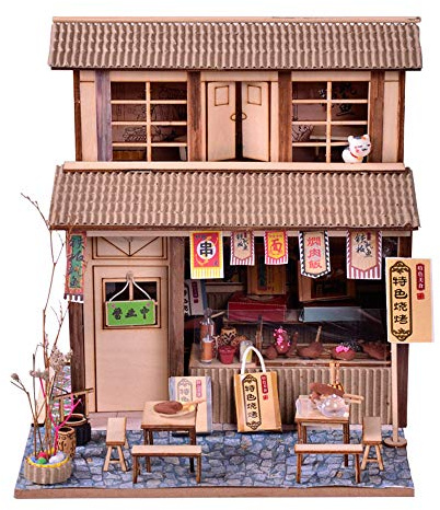 WonDerfulC Maison miniature chinoise ancienne architecture chinoise faite à la main Mini maison en bois avec lumières LED et kit de montage Modèle cadeau créatif (Barbecue)