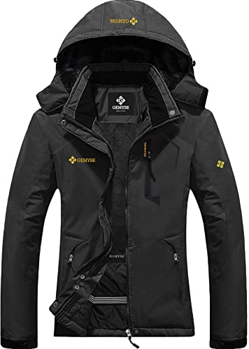 GEMYSE Damen Skijacke Wasserdicht Fleece Winterjacke Winddicht Schneejacke mit Kapuze für Outdoor Aktivitäten und Sport(Eisen grau 01,M)