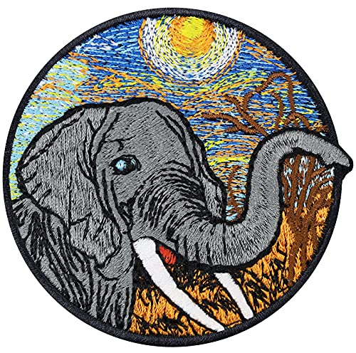 Save The Earth ELEFANT Aufnäher Elephant Wildlife Aufbügler Gesticktes Kunstwerk Preserve & Protect Artenschutz Umweltschutz Naturfreunde Aufkleber Bügelbild Stickerei Applikation Abzeichen 80x80mm