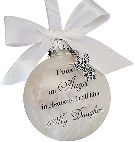Herbests Plastik Transparente Weihnachtsschmuck mit Federn,Ich Habe einen Engel Im Himmel Zum Gedenken Runder Weihnachtsbaumkugeln Deko zum Aufhängen für Christbaumschmuck Weihnachtsdeko,Daughter