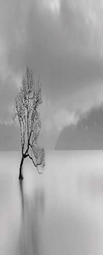 A.Monamour Sticker Porte Autocollant Poster De Porte 3D Arbre Isolé Et Lac Wanaka En Nouvelle-Zélande Noir Et Blanc Vinyle Affiche De Porte Sticker Mural Papier Peint Art Décor 90 x 200 cm
