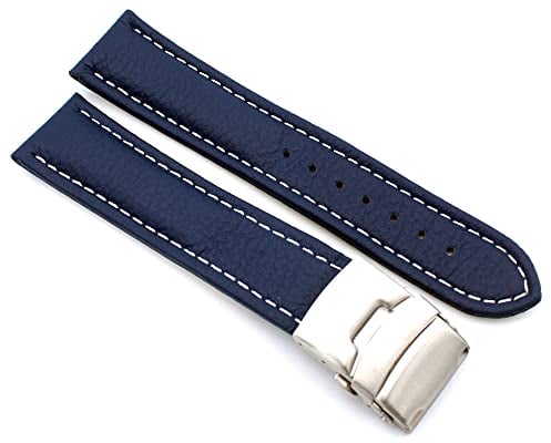 Sulla 22mm Uhrenband Genuine Leder Armband mit Faltschließe aus Edelstahl Königsblau Weiße Naht