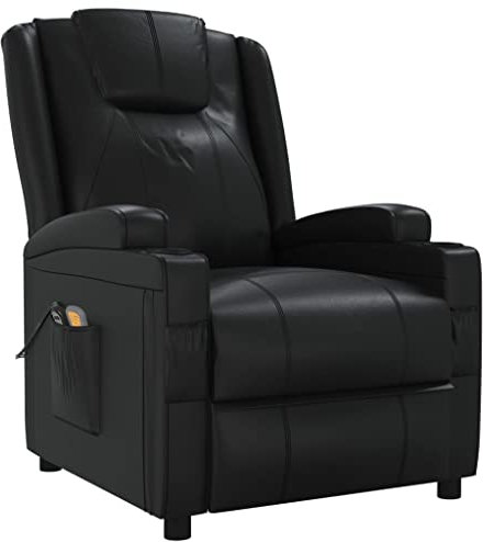 vidaXL Massagesessel, Elektrischer Sessel mit Aufstehhilfe, Relaxsessel mit Liegefunktion Vibrationsfunktion, Fernsehsessel Aufstehsessel Verstellbar, Schwarz Kunstleder