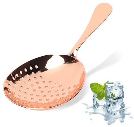 Passoire à Cocktails, Passoire Julep en Acier Inoxydable, Outil de Barman à Cocktail à Cuillère Fendue, Passoire à Cuillère à Écumoire Multifonction pour Bar à Cocktails(Or Rose)