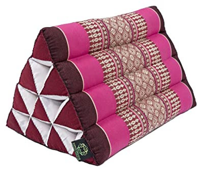 Handelsturm Kleines Thaikissen Dreieck 33 x 20 cm Kissen mit Füllug aus Kapok Dreieckskissen aus Thailand, Dekokissen oder Stütze (Burgunder - pink)