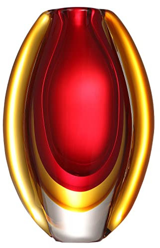 Luxury Lane Vase ovale en verre soufflé à la main pour décoration de table Rouge 25,4 cm de haut