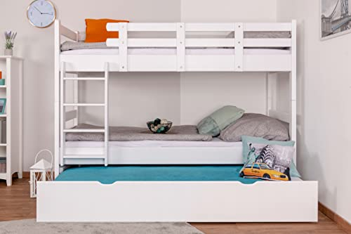 Etagenbett für Erwachsene Easy Premium Line K20/h inkl. Liegeplatz und 2 Abdeckblenden, Kopf- und Fußteil gerade, Buche Vollholz massiv Weiß - 90 x 200 cm (B x L), teilbar