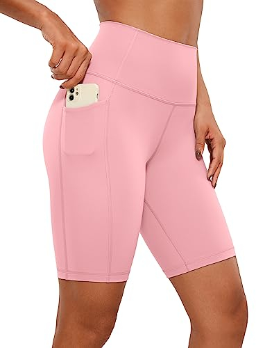 CRZ YOGA Naked Feeling Damen Radlerhose mit Taschen Hohe Taille Yoga Shorts Kurze Sporthose Sport Leggings Sportshorts - 20cm Das Herzschlagpulver 38