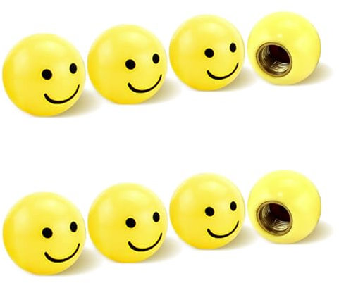 UngVeil 8 Stück gelbe Smiley Reifen Rad Legierung Ventilkappen Gelb lächelnde Ventil Staubkappen Reifen Ventilabdeckung Gelb für SUV Motorrad LKW Fahrrad