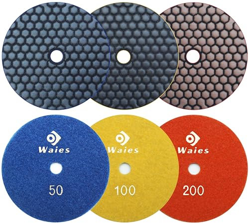 Waies 125mm Körnung 50-100-200 Diamant-Schleifpad für Trockenschliff Klettaufnahme, für Granit Stein Beton Marmor Bodenschleifer oder Polierer