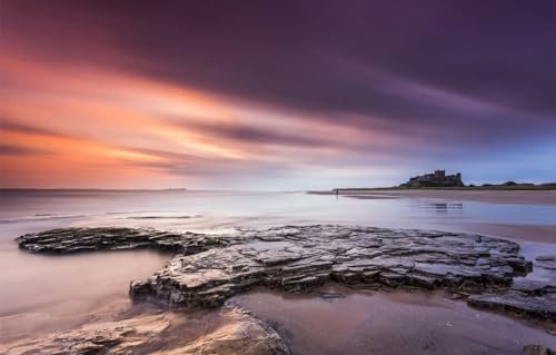 GUOHLOZ 1000 Piece Jigsaw Puzzles for Adults & Kids Age 10 Years Up, Beach, England, Northumberland County, Bamborough Castle, 75x50cm