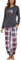 Reliwel Pyjama Femme Coton Ensembles de Pyjama Femme Hiver Chaud Haut Col Rond Manches Longues et Bas de Pyjama à Carreaux Vêtements de Nuit 2 Pièces Confortable Détente