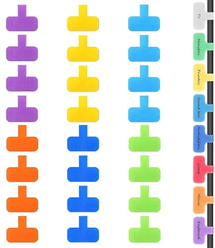 24 Piezas Etiquetas para Cable de Red, Etiquetas de Cable Reutilizables, Etiquetas de Cable Impermeables, Etiqueta de Cable de Pegatinas, para Gestión de Cables, Alambre -Multicolor