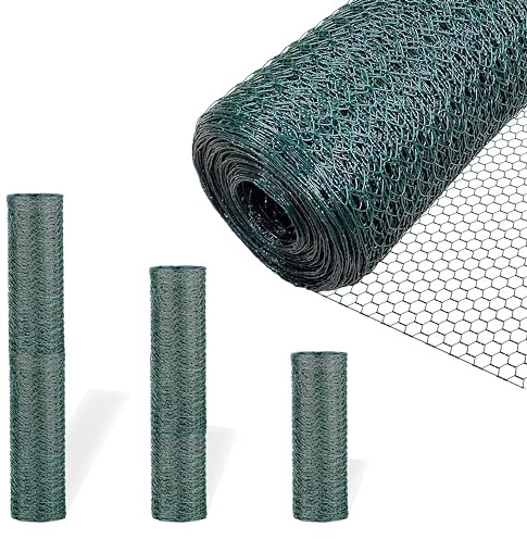 Chicken Wire Green PVC Coated Steel Wire Mesh H 120cm x L 50m Fencing Roll, Garden Universe Green Rust-Proof Fencing with 25mm Hole Spacing (W04-15)