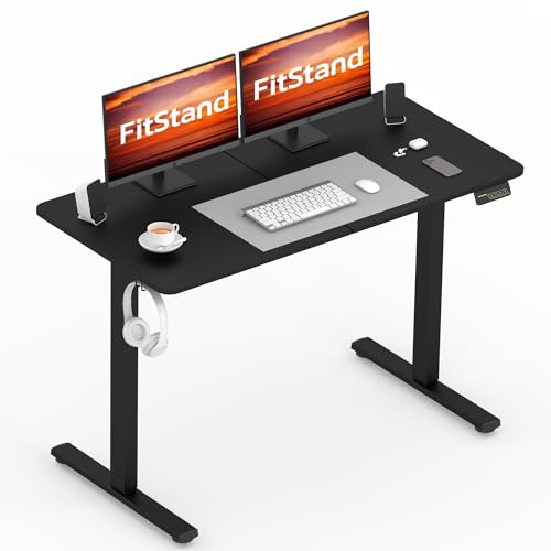 FitStand Höhenverstellbarer Schreibtisch mit 120x60cm Komplett-Tischplatte, Electric Lift Desk mit Memory-Funktion, Stehpult & Kindersicherung für Büro und Zuhause – Schwarz