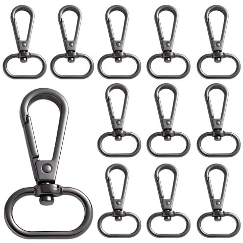 12 Pcs Swivel Snap Hooks Keyring Clip Lanyard Snap Hooks Key Chain Clip Swivel Claw Clasp Metal Keyring Key for Puppy Chains, Bags, Key Rings (Black)
