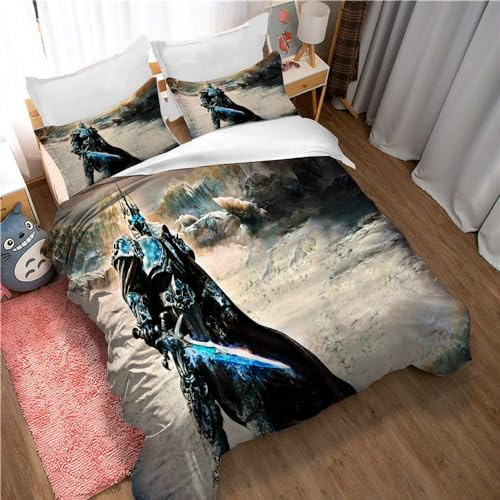 Ste-X World of Warcraft Lich King Bettbezug-Set, Rot, Blau, Inklusive 2 Kissenbezügen (200x200cm,LK 05)