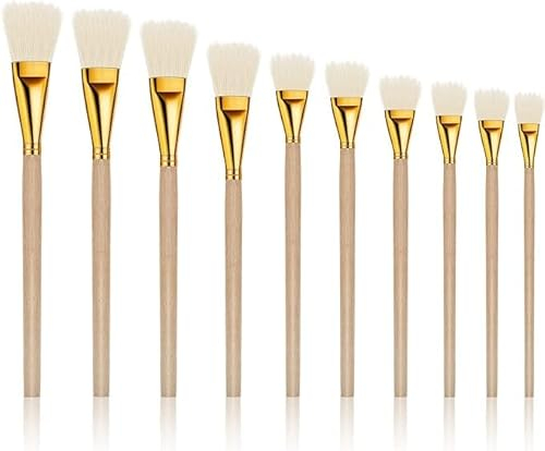 PEOVLVN Mop Brush for Acrylic Painting, 10 Pcs Assorted Size Acrylic Paint Brushes Blending Brush with Wooden Handle Artist Brushes for Acrylic Watercolor Oil Painting Gold Foil Gilding Brush