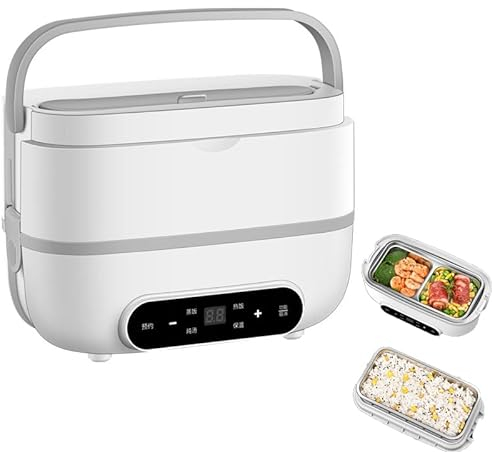 Portable Electric Lunch Box, 200W Food Warmer Heater, Double Layer Insulated Lunch Box, Portable Small Rice Steamer Pot Multifunctional Food Heating Self-Heating