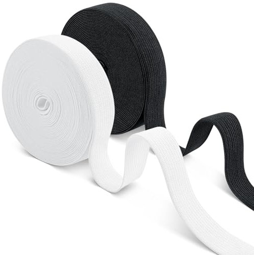 Romon Elastique Couture, Long Bande Elastique Couture, Ruban Elastic, Couture Blanc et Noir Deux Rouleaux de 20mm × 10m, Bande pour Extendeurs de Taille Ceinture, Large Perruque Ruban pour la Maison