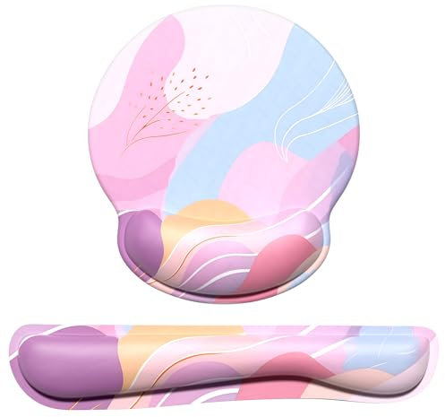 Dapesuom Keyboard Wrist Rest and Mouse Pad with Wrist Support, Cute Memory Foam Cushion for Keyboard and Mouse Set, Ergonomic Pad Rests with Non Slip Base for Easy Typing & Pain Relief, Colorful Art