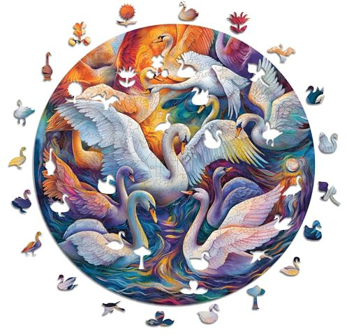 Iconic Puzzles - Majestic Swans, fantasy animals, 100% sustainable wooden puzzle, Gifts for Children and Adults, size S, 200 Pieces