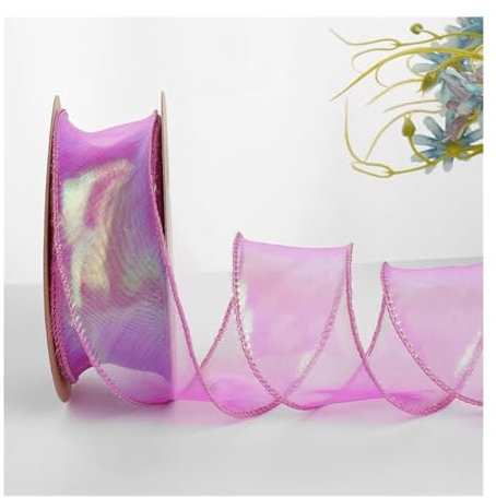 WENH Schillernde Geschenkbänder aus Fischschwanzgarn for Blumenstraußverpackungen, Organza-Drahtband for Valentinstag-Hochzeitsdekorationen(Rose violet)