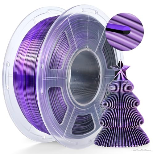 TECBEARS Silk PLA Filament 1.75MM, Dual Color PLA+ Silk Filament 1 kg/Spule, 360° Farbwechsel 3D Drucker Filament, Maßgenauigkeit +/-0.02mm, Seidentexturen Prächtige Farbe Schwarz+Lila