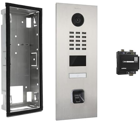 DoorBird D2101FV Türstation mit ekey sLine Fingerprint (Edelstahlgehäuse V4A, Unterputzgehäuse, Fingerprint, Controller), Video Sprechanlage mit Fingerprint zur Unterputzmontage, 15 W, 15 V, Edelstahl