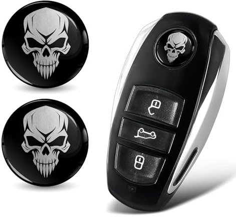 SkinoEu 2 x Ø14mm 3D Schlüssel Emblem Aufkleber Stickers Für Fernbedienung Auto Moto Logo Key Badge Tuning Silber Schwarz Totenkopf Schädel KSK 34