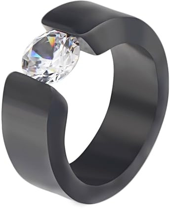 Ring Schwarz Zirkonia, Promise Ring Edelstahl mit Stein Glätten Trauringe Damen Elegant Schmuck