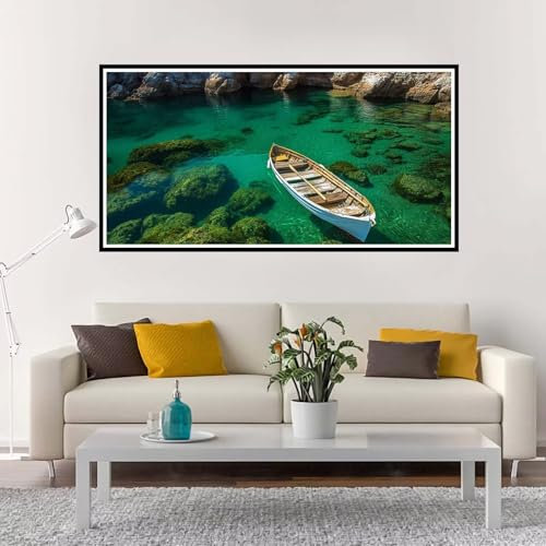 Malen Nach Zahlen Groß Boot , Malen Nach Zahlen Erwachsene ohne Rahmen Strand, Handgemalt Ölgemälde Acrylfarbe Knitterfreie Leinwand Kit, DIY Paint by Numbers Wohnzimmer Deko Geschenk 50x100 cm-YH1211