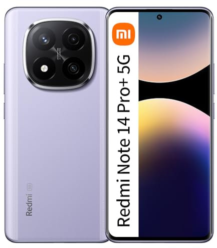 XIAOMI Redmi Note 14 Pro+ 5G Smartphone, 8GB RAM 256GB, schermo AMOLED 6.67 pollici 1.5K, sensore di impronte digitali, fotocamera 200MP, NFC, ricarica rapida 120W,Viola lavanda(Con caricatore)