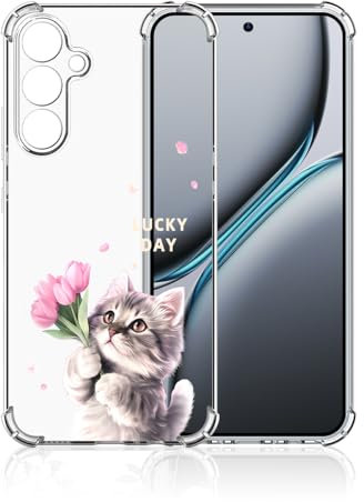 Xkladz Transparente Hülle für Samsung Galaxy A16 5G/4G, Handyhülle Klare Stoßfeste Weiches TPU Silikon Case Soft Schutzhülle mit Blumen Motiv für Mädchen Jungen Dünn Slim Cover, Niedliche Katze
