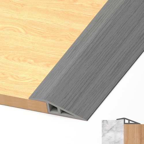 LIHIQIYA Barre de Seuil Adhesive Grain de Bois Gris Seuil de Porte 7-10mm1M | Bande de Transition de Sol Autocollante en PVC, Adhesif Rattrapage de Niveau pour Relier Les Joints de Sol et Les Transitions
