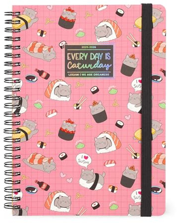 Legami - Wochenplaner 2025-2026, Sushi Cat, 16 Monate, Größe L, Kalender von September 2025 bis Dezember 2026, Verschluss mit Gummiband, FSC-zertifiziertes Papier, 15 x 21 cm