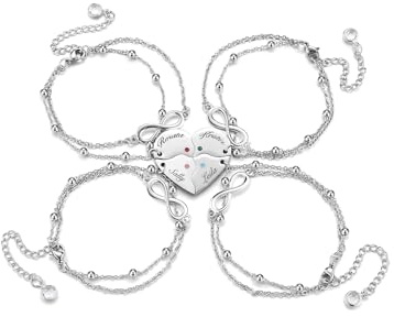 JSDDE Lot Bracelets Amitié Coeur Divisé pour 4 Meilleurs Amis Personnalisé