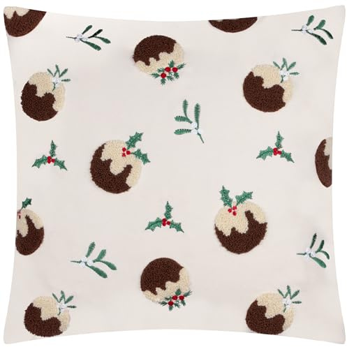 furn. Puddings Feather Filled Cushion (Multicolour - 45x45cm) | Festive Christmas Tufted Textured Velvet Reverse Decorative Pillow