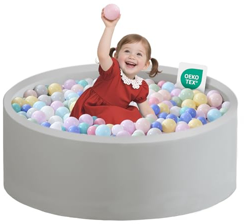 Piscina de bolas para bebé, 80 cm x 30 cm, bola de espuma, redonda, para niños a partir de 1 año, piscina de bolas para interiores, para niñas y niños (gris, sin pelotas)