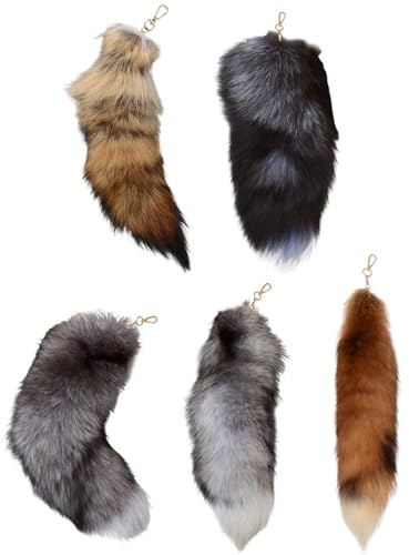 Generisch 5 Stück Fuchsschwanz Schlüsselanhänger für Damen - 40 cm Kunstfell Schlüsselband, Weich & Flauschig, Perfekt für Cosplay, Handtasche & Rucksack Deko