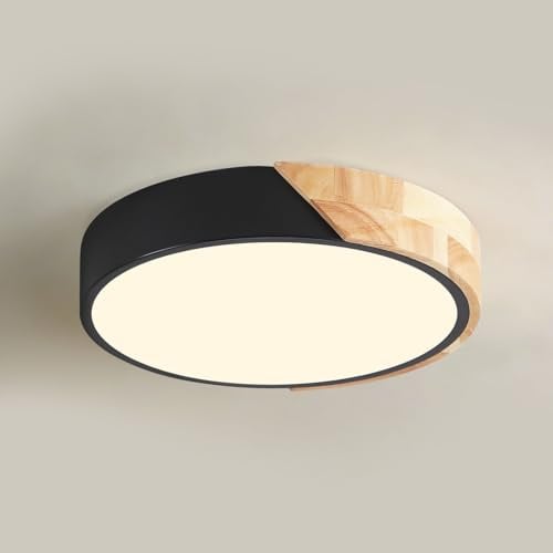 MELAYR 4773402 Holz Deckenlampe LED Moderne 3000K Deckenleuchte | CRI≥80 Ceiling Lights für Schlafzimmer, Wohnzimmer, Flur, Studie, Küche, Bad, Büro und Esszimmer Schwarz Ø32cm