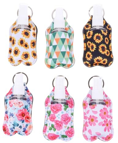 HOMSFOU 30ml Refillable Empty Bottle Keychain Set with 6 Portable Travel Bottles and 6 Hand Sanitiser Covers, Leakproof Small Liquid Container Kit for Outdoor and Daily Use