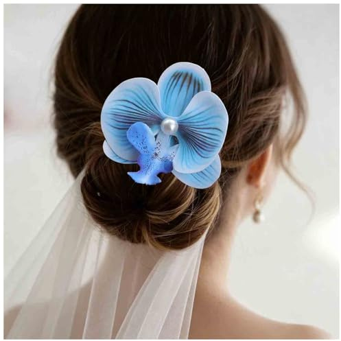 Enautoabs Böhmische Orchidee Blume Haarspange Schmetterling Orchidee Haarspange Blau Orchideen Blume Haarspange Hawaiianischen Tropischen Phalaenopsis Haarnadel Zubehör Für Urlaub Strand Party(blau)